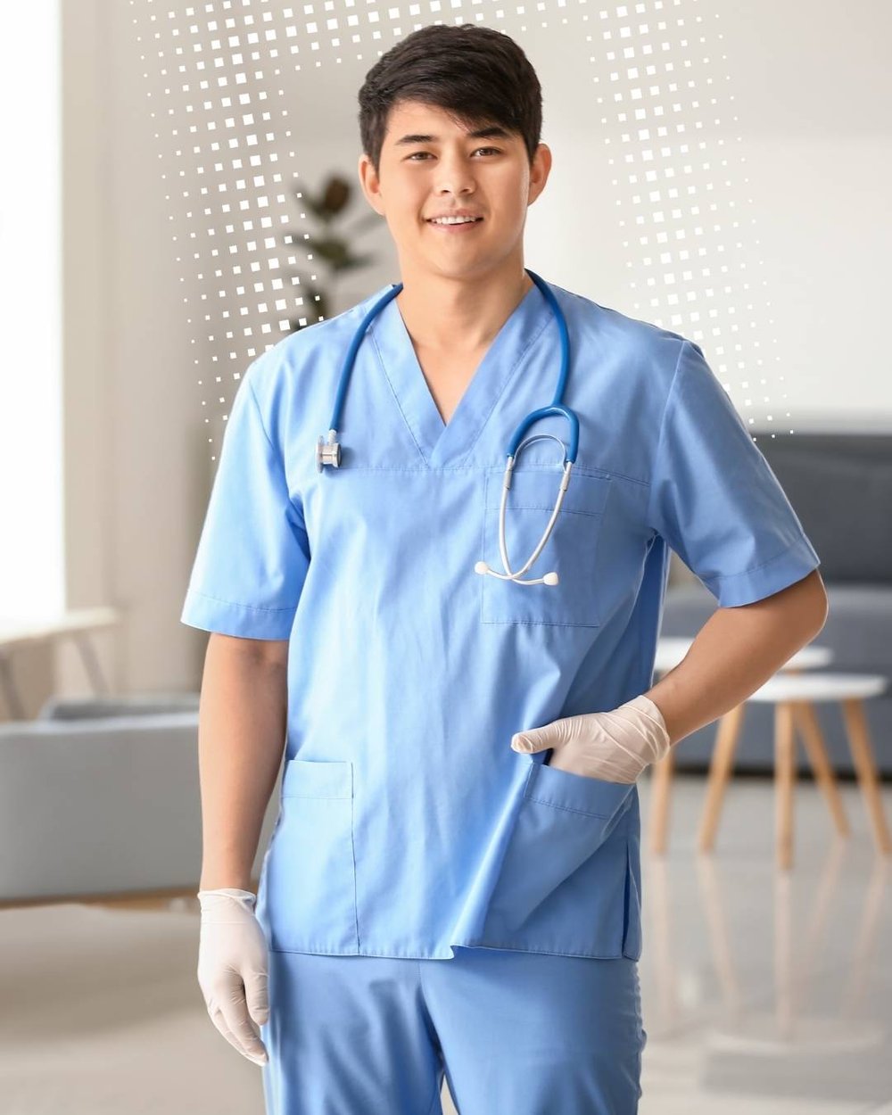 Physician Assistant mit Stethoskop und Handschuhen